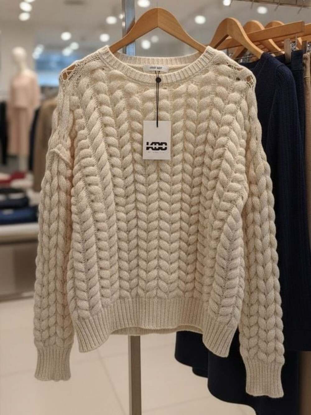 KBB BY KAHLANA Cable Knit Crewneck Sweater in Cream